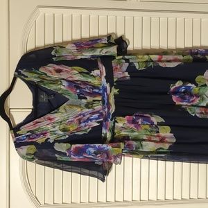 Adrianna Papell Black Floral Chiffon Dress